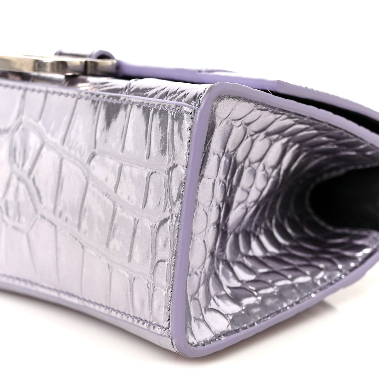 Balenciaga Metallic Calfskin Crocodile Embossed Hourglass Top Handle Bag XS Lilac 11 of 11