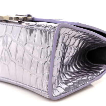 Balenciaga Metallic Calfskin Crocodile Embossed Hourglass Top Handle Bag XS Lilac 11 of 11