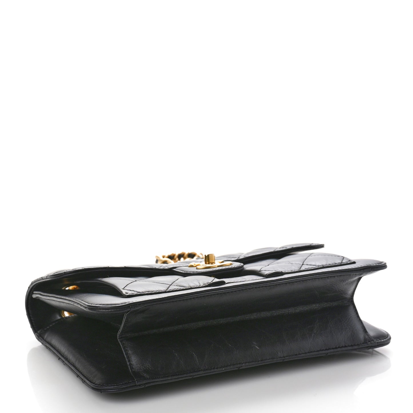 Aged Calfskin Quilted Large Double You Flap Black
