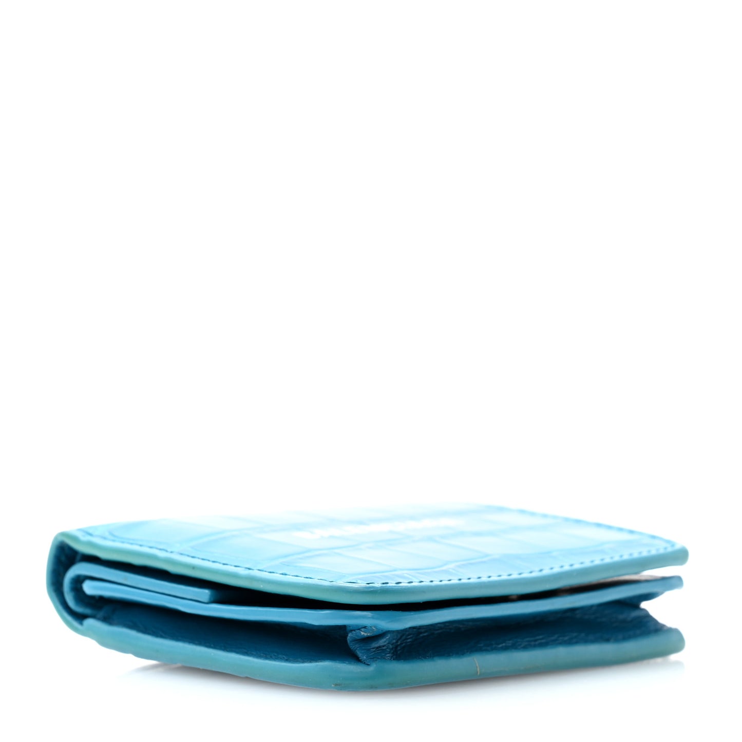 Shiny Calfskin Crocodile Embossed Cash Flap Coin Card Holder Blue