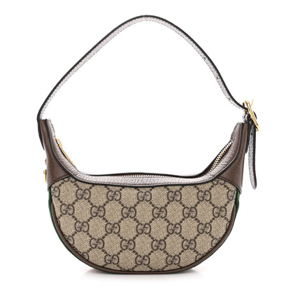 Gucci GG Supreme Monogram Textured Calfskin Web Mini Ophidia Half Moon Hobo Beige Ebony New Acero 1 of 11