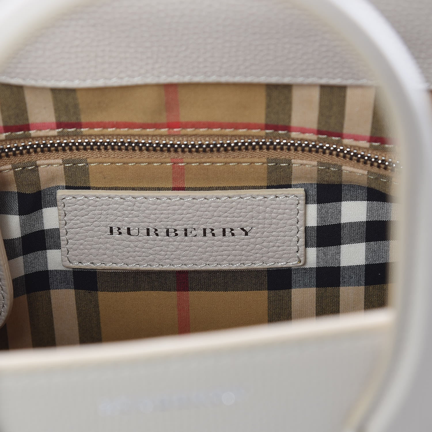 Burberry Grainy Calfskin House Check Small Banner Tote Limestone 6 of 9
