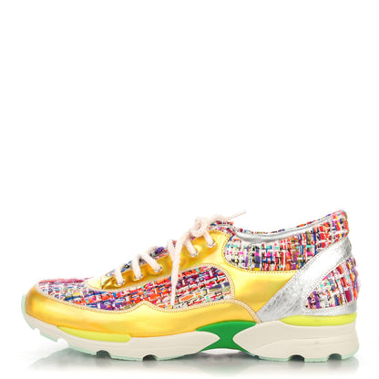 Chanel Tweed Lambskin Runway Sneakers 40 Silver Multicolor 1 of 5