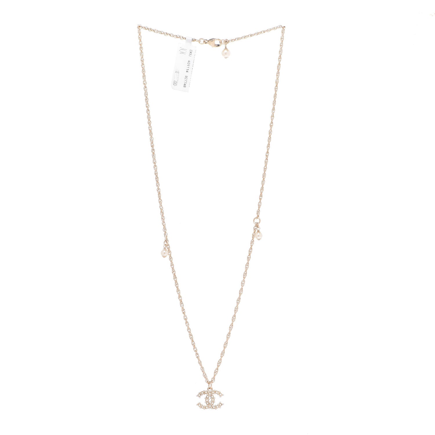 Chanel Crystal Pearl CC Pendant Necklace Gold 3 of 6