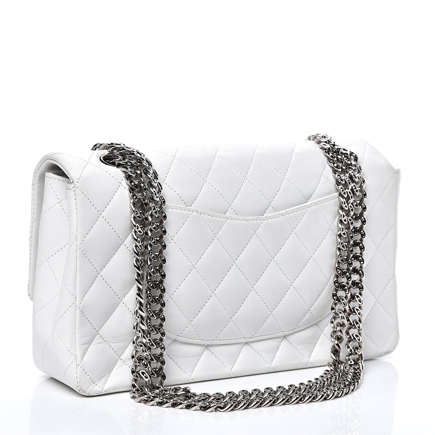 Lambskin Quilted Medium Single Flap White