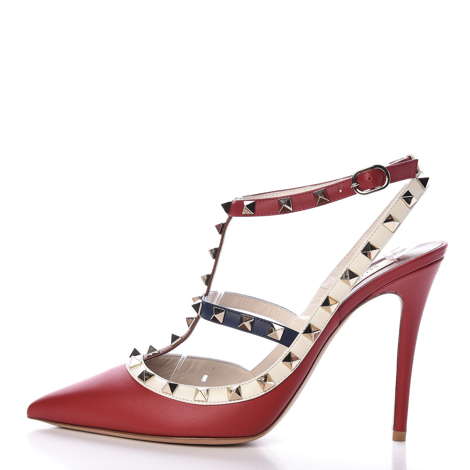 Valentino Garavani Nappa Rockstud Ankle Strap 100mm Pumps 41 Rosso Valentino Ivory Pure Blue 1 of 10