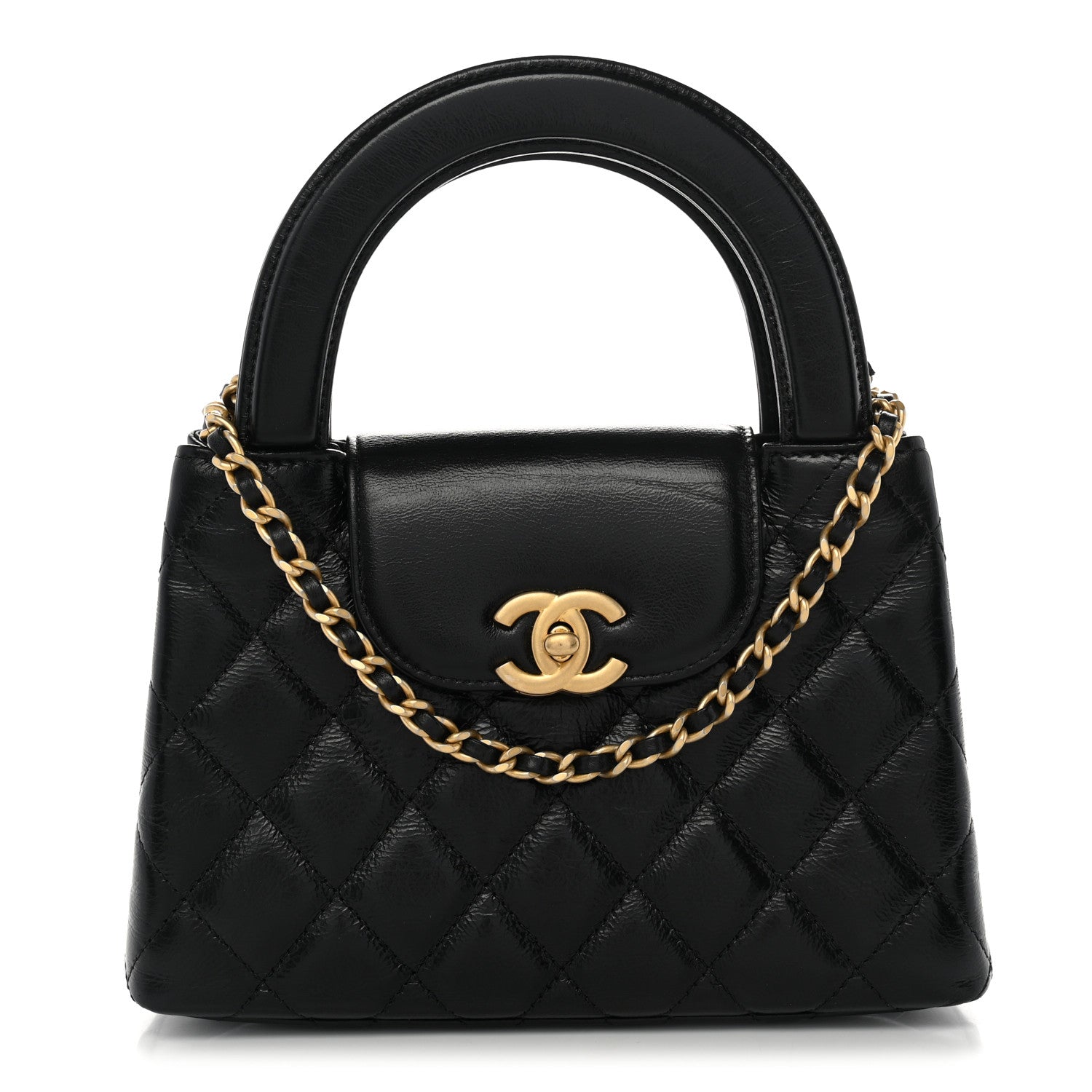 Chanel Shiny Aged Calfskin Quilted Nano Kelly Shopper Black 1 of 11