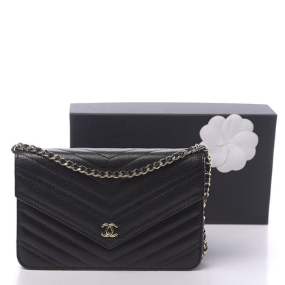 Chanel Goatskin Chevron Quilted Statement Wallet On Chain WOC Black 12 of 12
