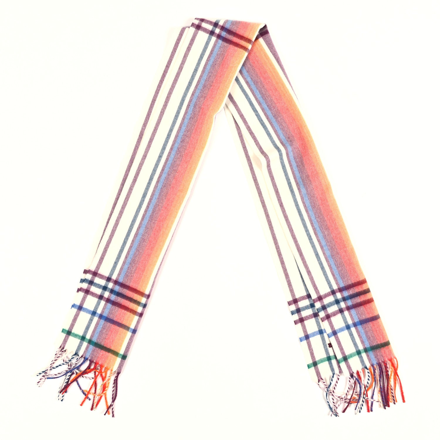 Hermes Cashmere Sweet Love Fringe Scarf Ecru Mandarine Aubergine 2 of 3