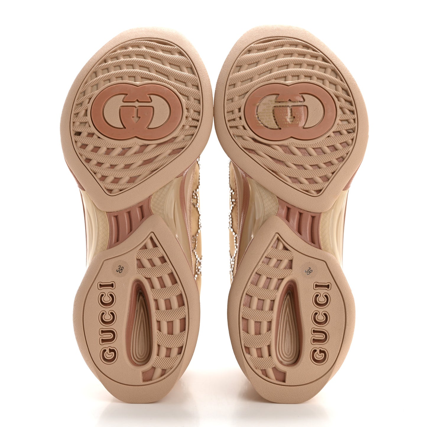Tela Retino Mesh Crystal Suede GG Monogram Womens Gucci Run Sneakers 38 Light Powder Skin Rose Silver
