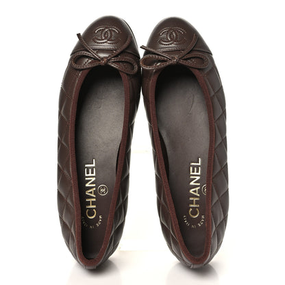 Chanel Lambskin Quilted CC Cap Toe Ballerina Flats 35.5 Brown 2 of 10
