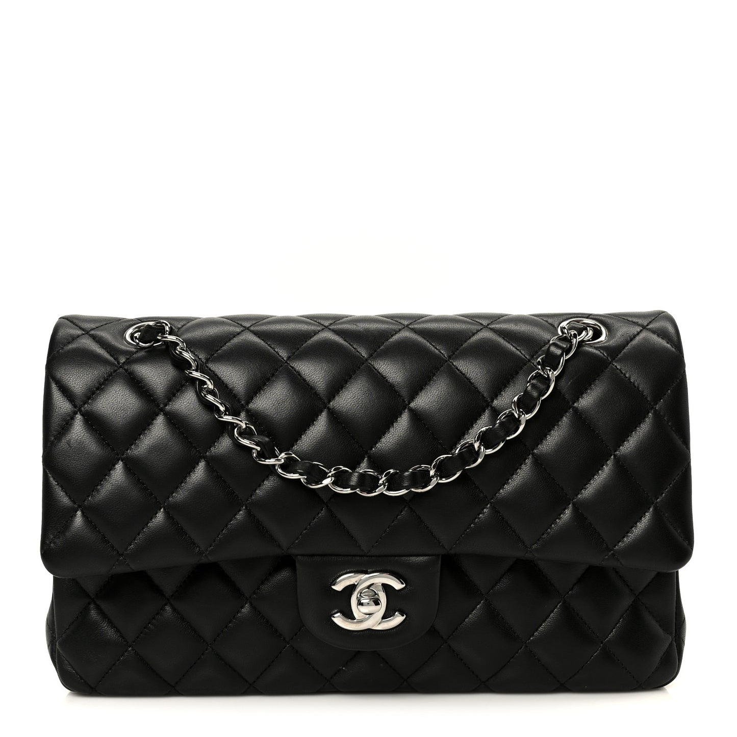 Lambskin Quilted Medium Double Flap Black