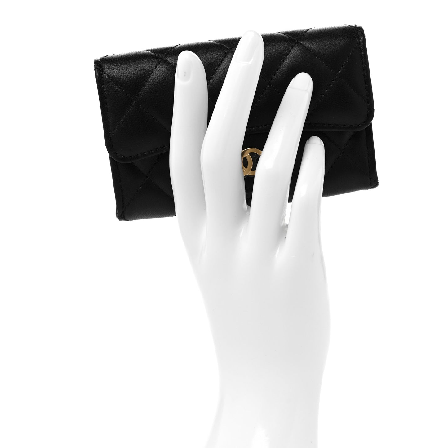 Lambskin Quilted Flap Card Holder Wallet Black