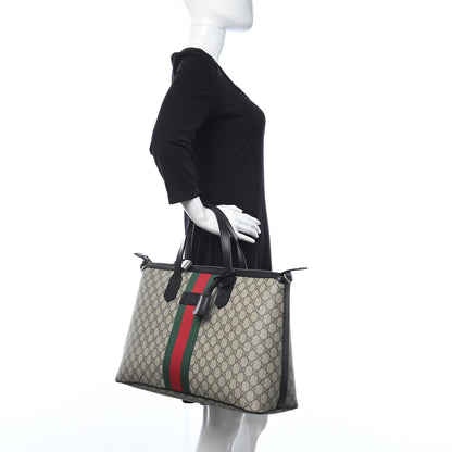 Gucci GG Supreme Monogram Web Medium Zippered Tote Beige Black 2 of 10