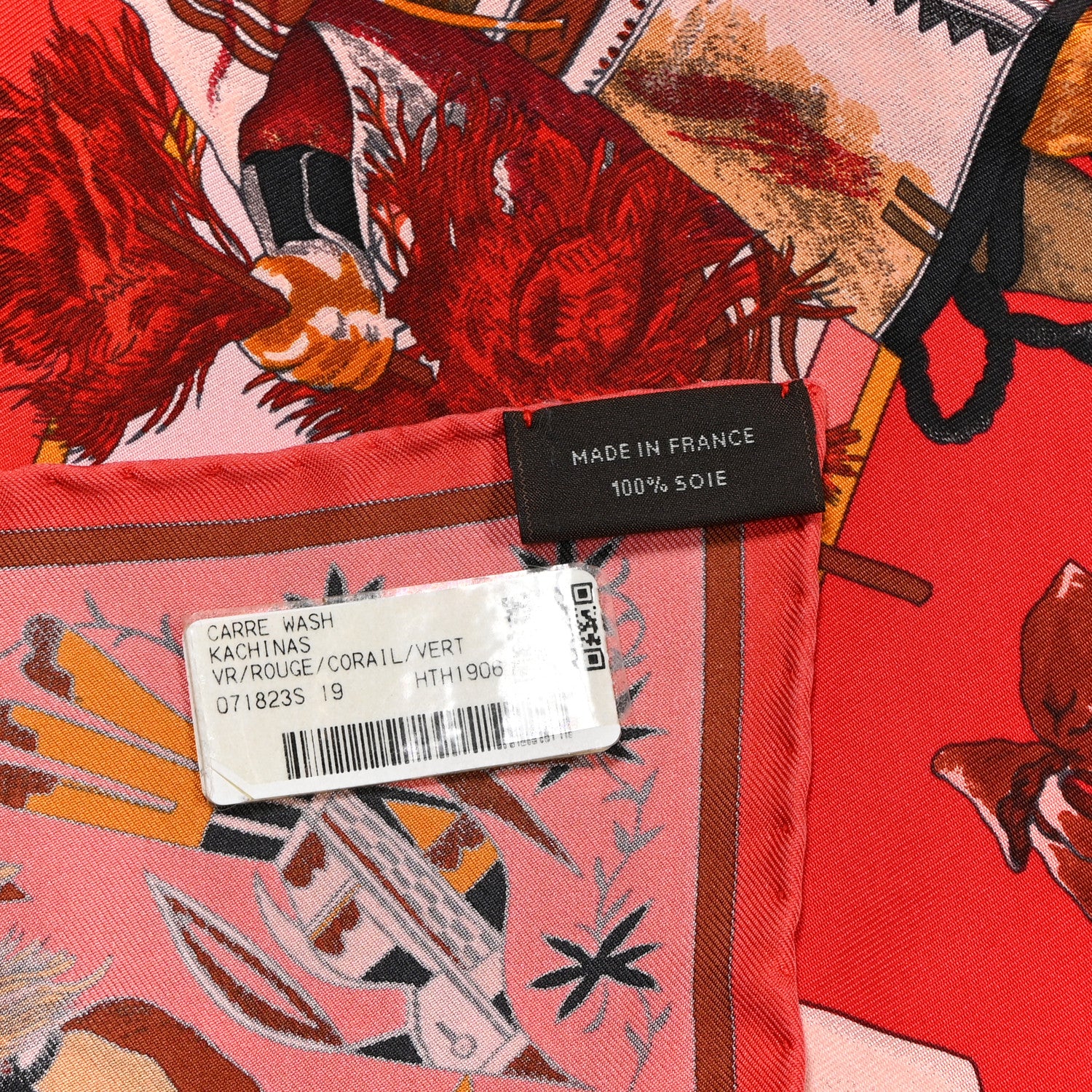 Hermes Silk Kachinas Wash Scarf 90 Rouge Corail Vert 2 of 4