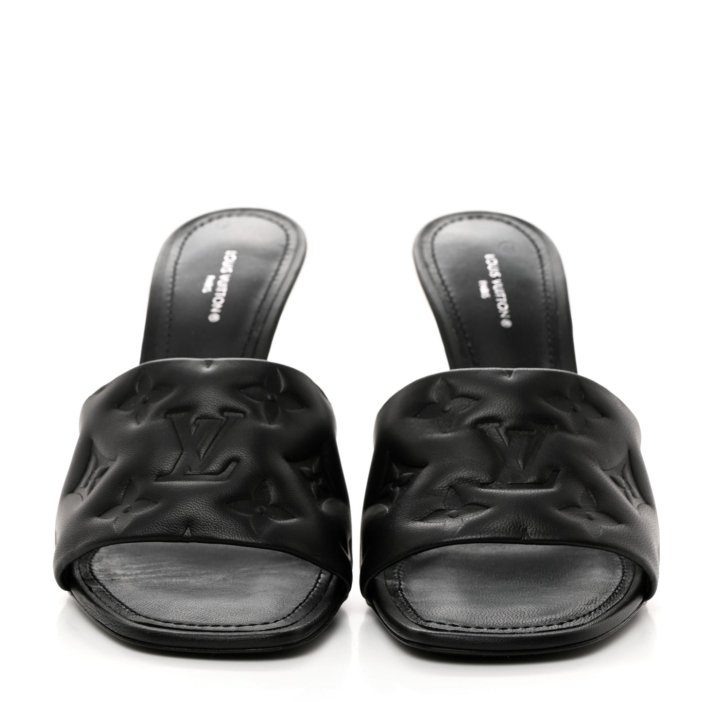 Lambskin Embossed Monogram Revival High Heel Mules 37.5 Black