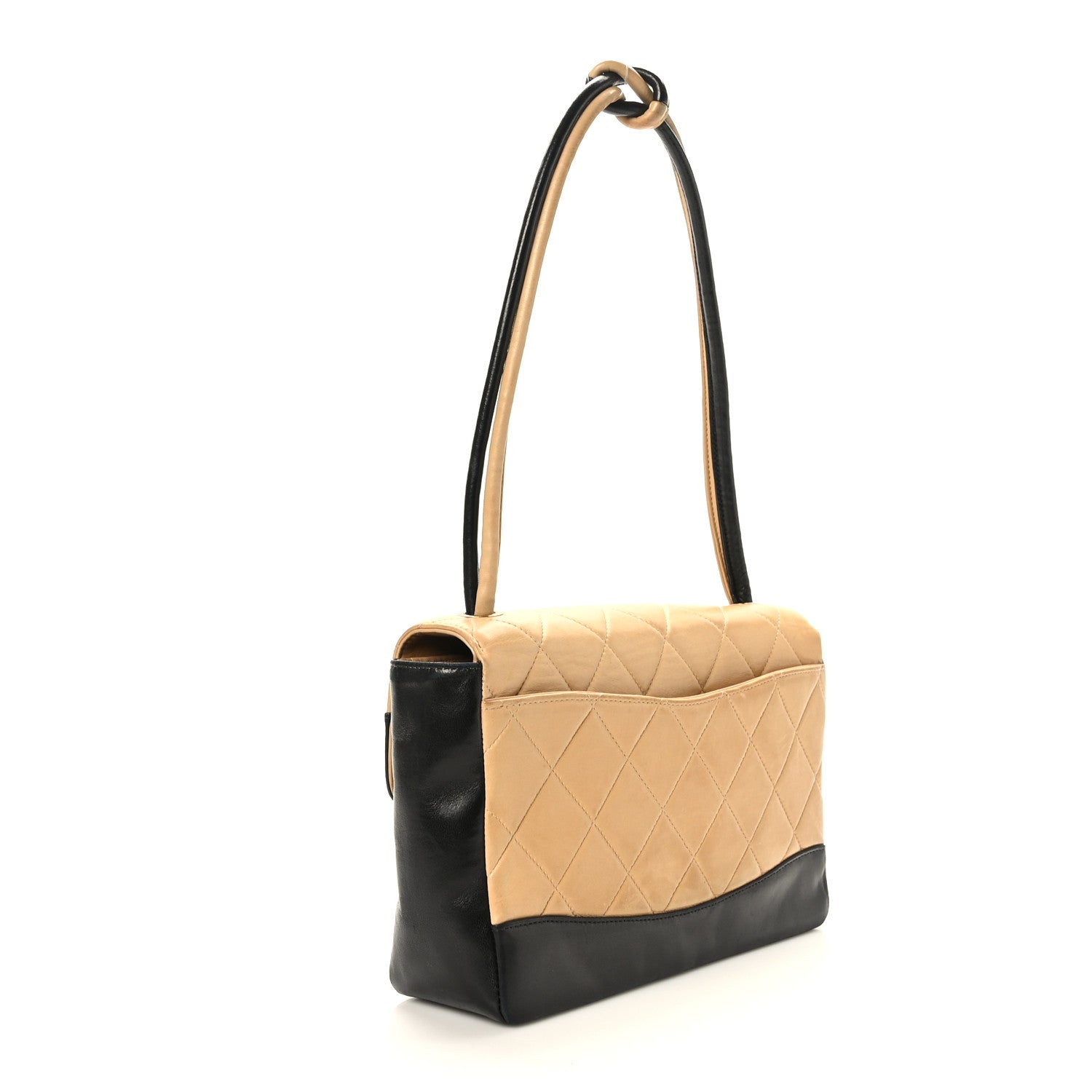 Chanel Lambskin Quilted Medium Single Flap Beige Black 3 of 9