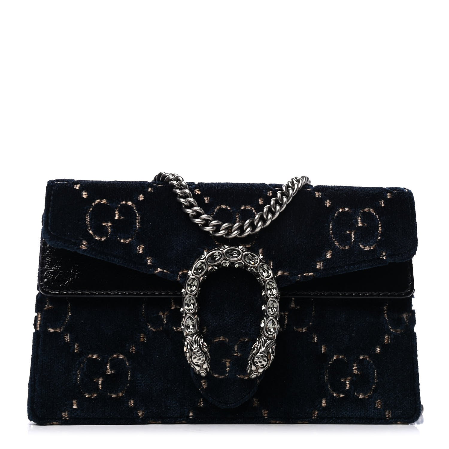 Gucci Velvet GG Monogram Super Mini Dionysus Shoulder Bag Blue Beige Black 1 of 4