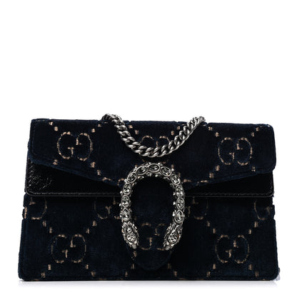 Gucci Velvet GG Monogram Super Mini Dionysus Shoulder Bag Blue Beige Black 1 of 4