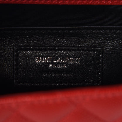Saint Laurent Grain De Poudre Textured Mixed Matelasse Triquilt Medium Monogram Satchel New Red 7 of 9