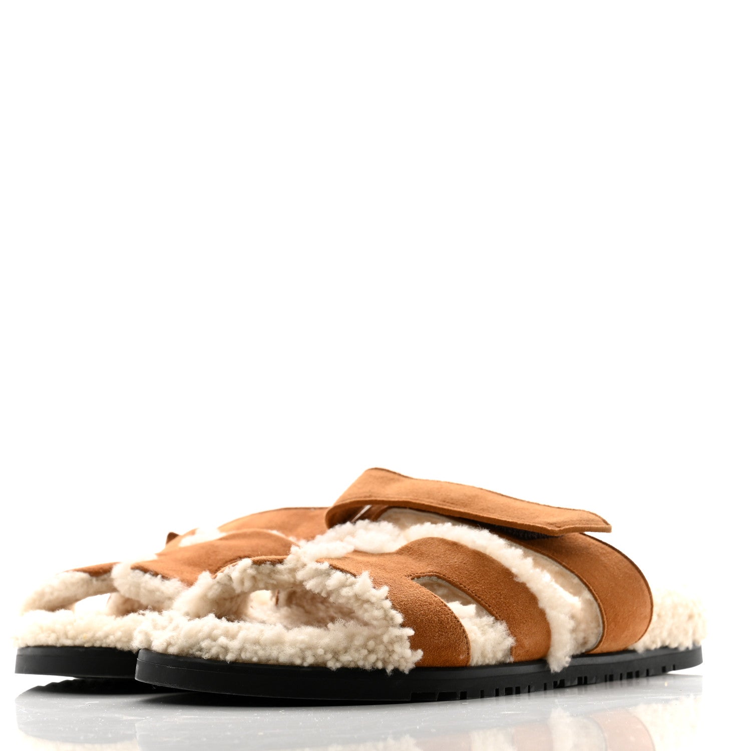 Hermes Suede Goatskin Woolskin Womens Chypre Sandals 40 Naturel Ecru 5 of 8
