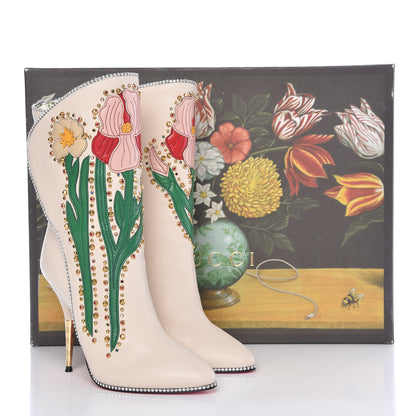 Gucci Calfskin Floral Crystal Embroidered Fosca Boots 36.5 Mystic White 11 of 11