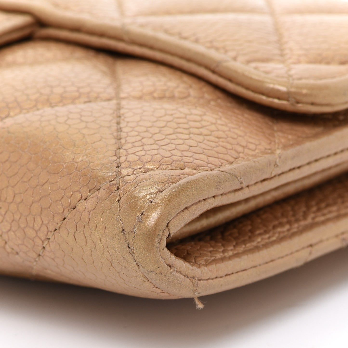 Pearly Caviar Quilted Small Flap Wallet Gold