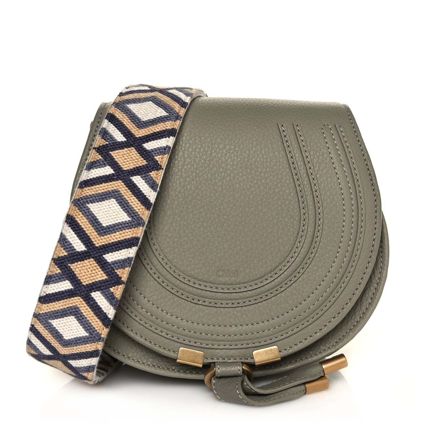 Calfskin Embroidery Mini Marcie Round Crossbody Bag Slate Green