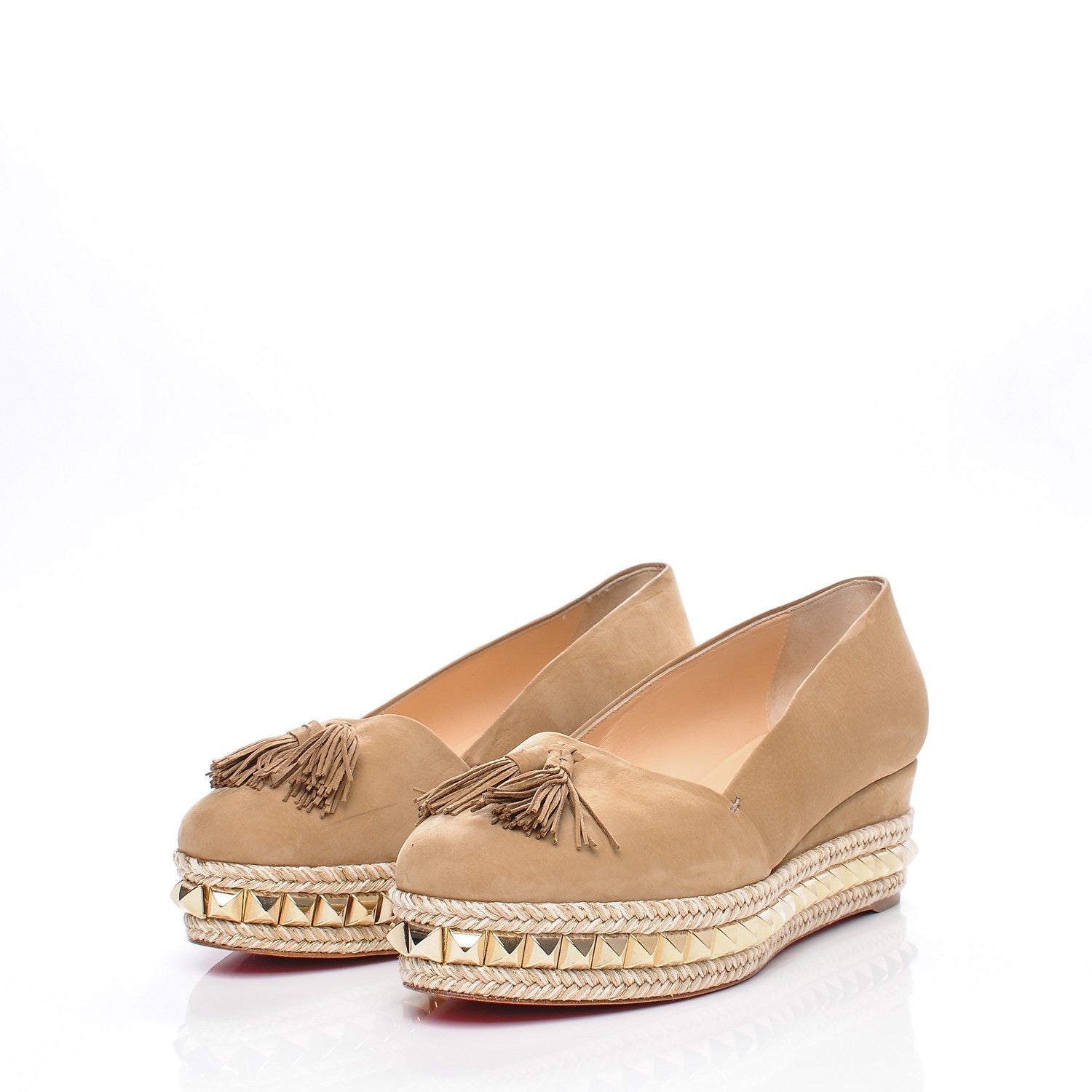 Christian Louboutin Suede Carmel CA 70 Wedge Espadrilles 39 Noisette 2 of 7