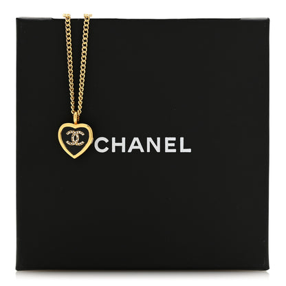 Chanel Metal Resin Crystal CC Heart Necklace Gold Black 6 of 6