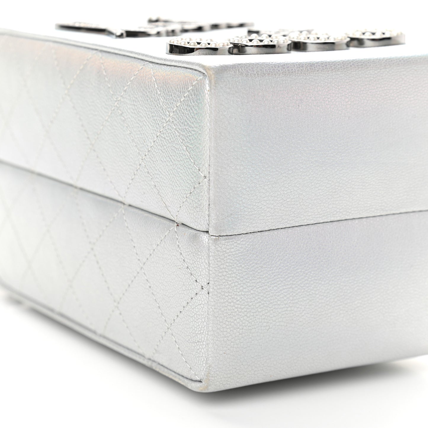 Metallic Goatskin Lait de Coco Milk Carton Bag Silver