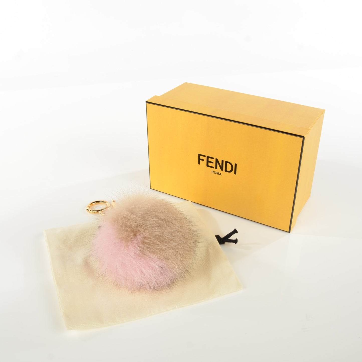 Fox Fur Vitello Elite Bi-Color Pom Pom Bag Charm Rosa Cammello Cipria