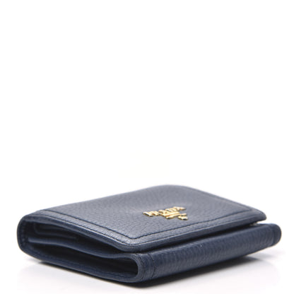 Prada Vitello Daino Metal Tri-Fold Wallet Bleuette 4 of 11
