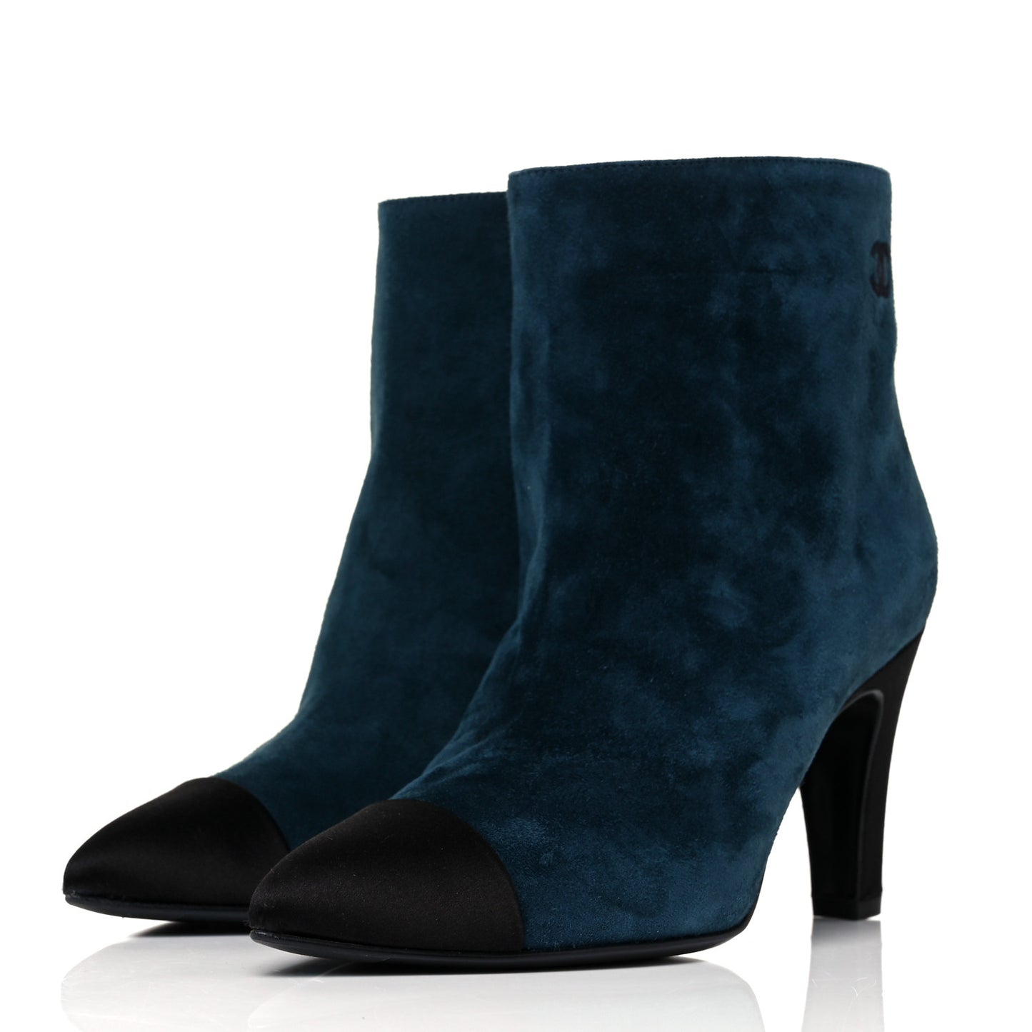Suede Calfskin Satin Gabrielle Cap Toe Short Boots 35.5 Teal Black