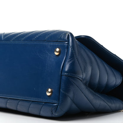 Chanel Calfskin Chevron Quilted Small Coco Handle Flap Blue 10 of 10