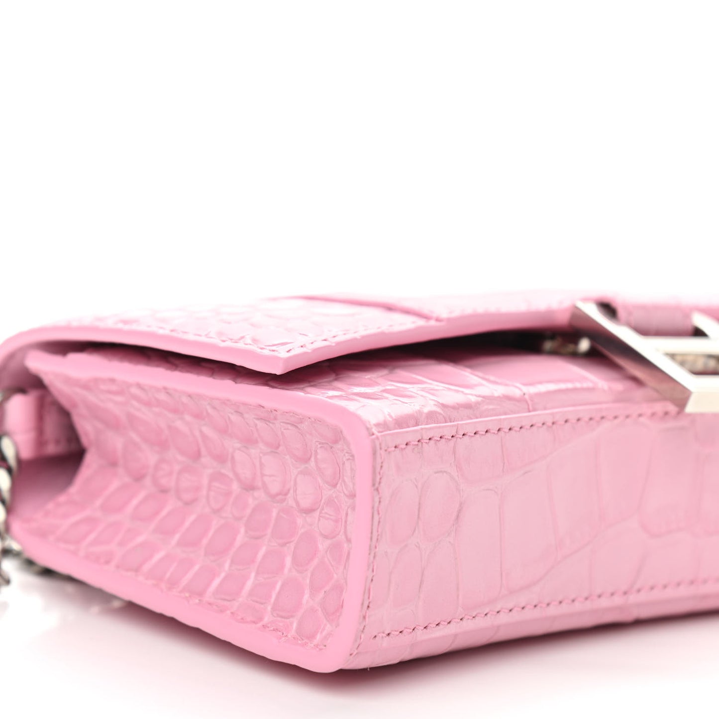 Shiny Calfskin Crocodile Embossed Hourglass Chain Bag Candy Pink