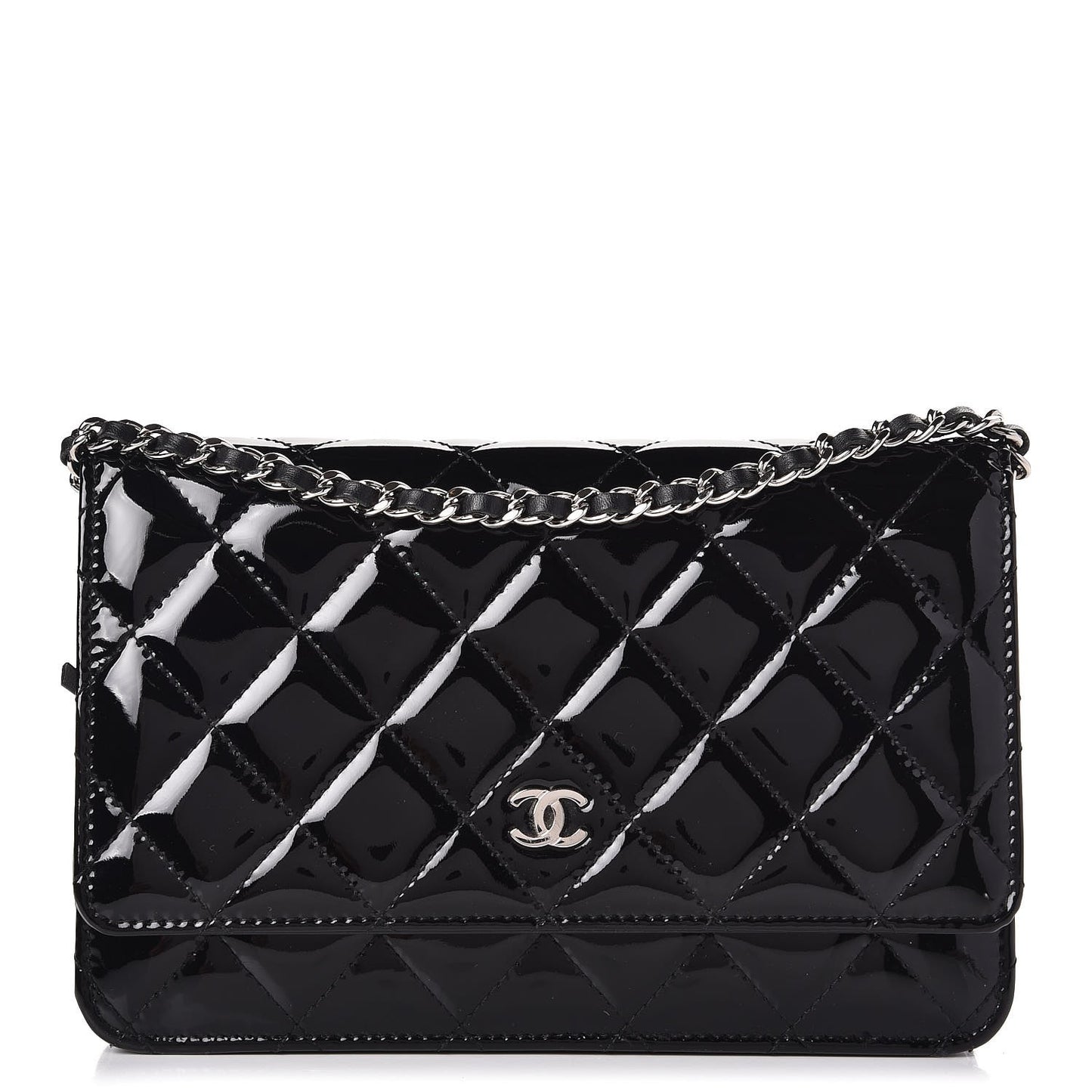 Patent Quilted Wallet On Chain WOC Black