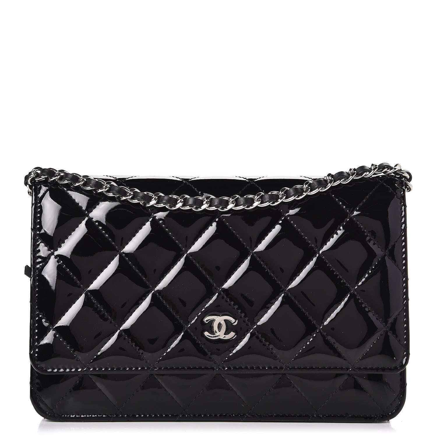 Chanel Patent Quilted Wallet On Chain WOC Black 1 of 8