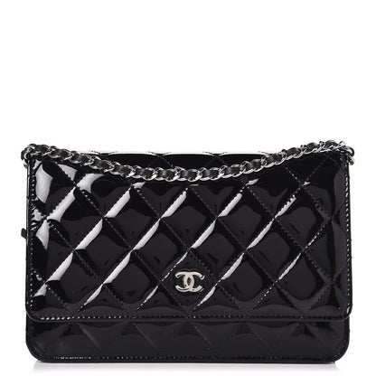 Chanel Patent Quilted Wallet On Chain WOC Black 1 of 8