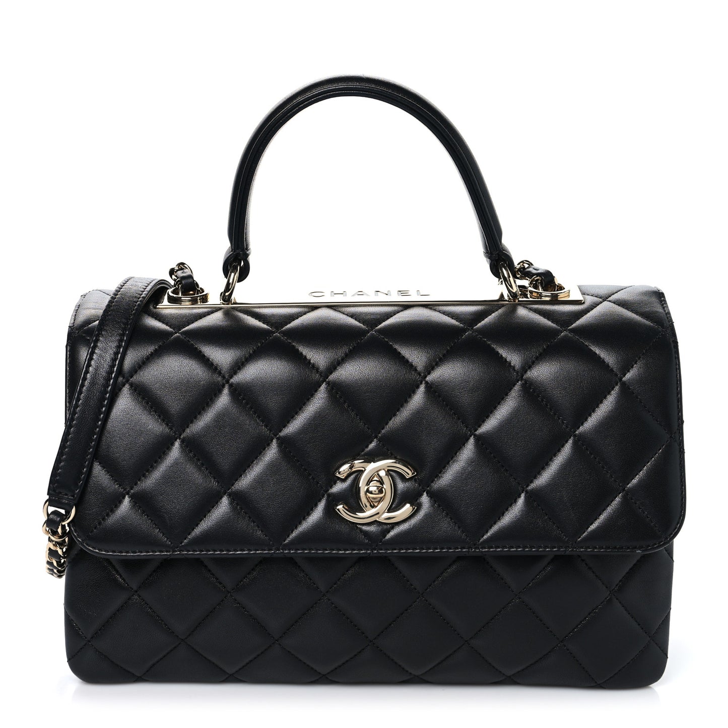 Lambskin Quilted Medium Trendy CC Flap Dual Handle Bag Black