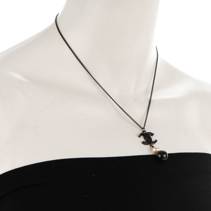 Chanel Ruthenium Pearl CC Drop Pendant Necklace Black 2 of 4