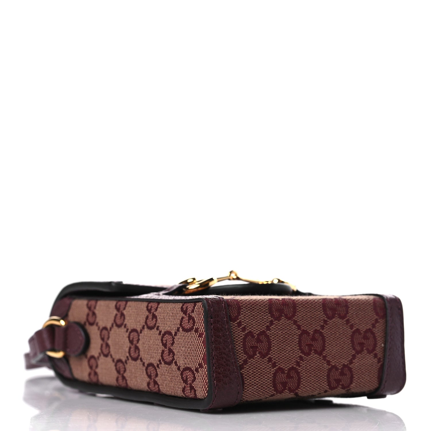 Gucci Monogram Textured Dollar Calfskin Mini Horsebit 1955 Crossbody Bag Sahara Rubino Chardonnay 4 of 9