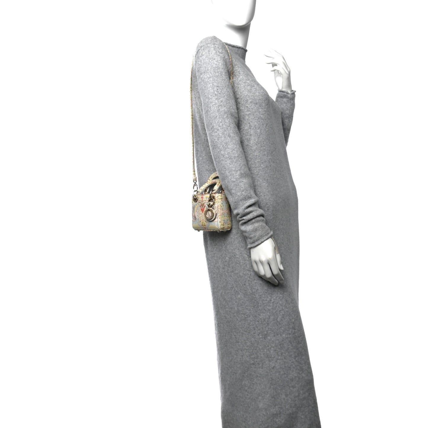 Calfskin Embroidered Mini Lady Dior White Multicolor