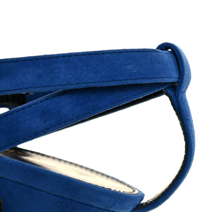 Saint Laurent Kid Scamosciato Tribute 105 Open Toe Platform Sandals 35.5 Bleu Majorelle 8 of 9