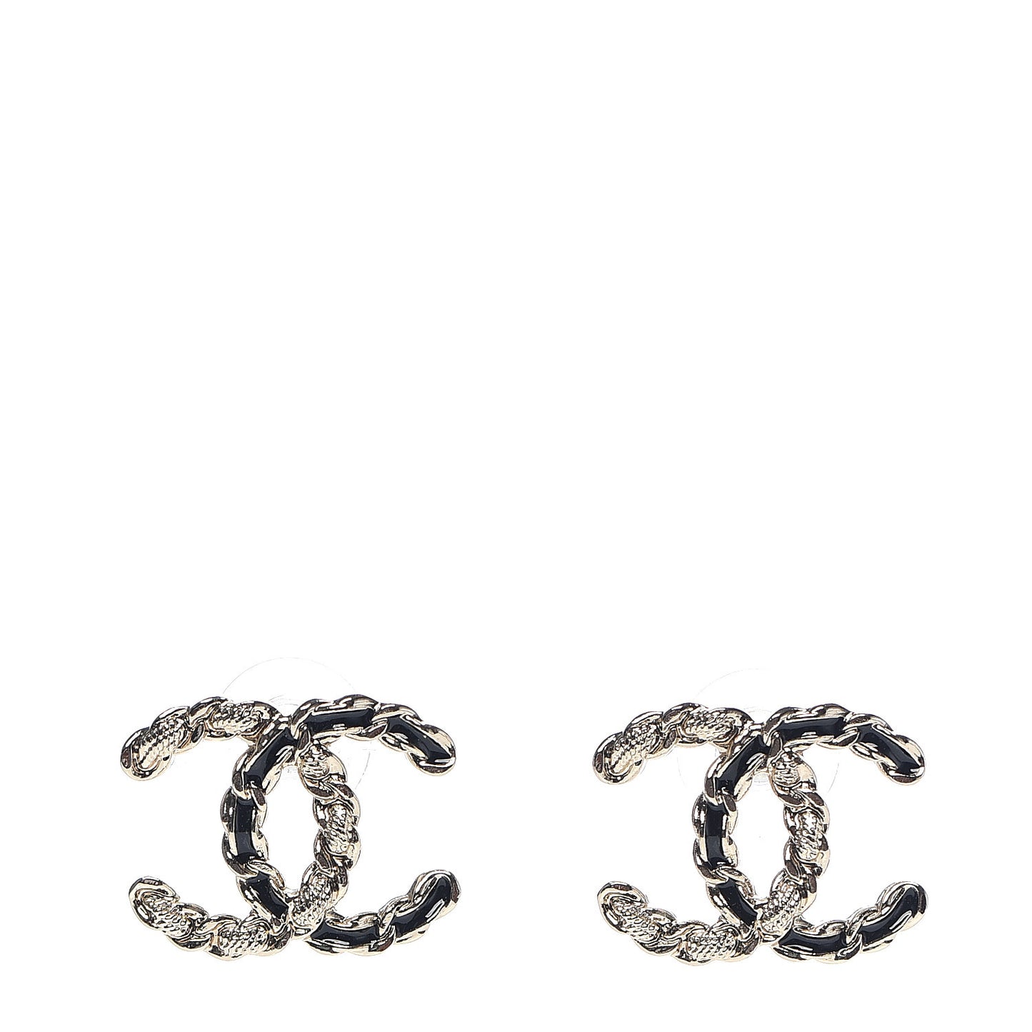 Enamel Metal Chain French New Wave CC Earrings Black Gold