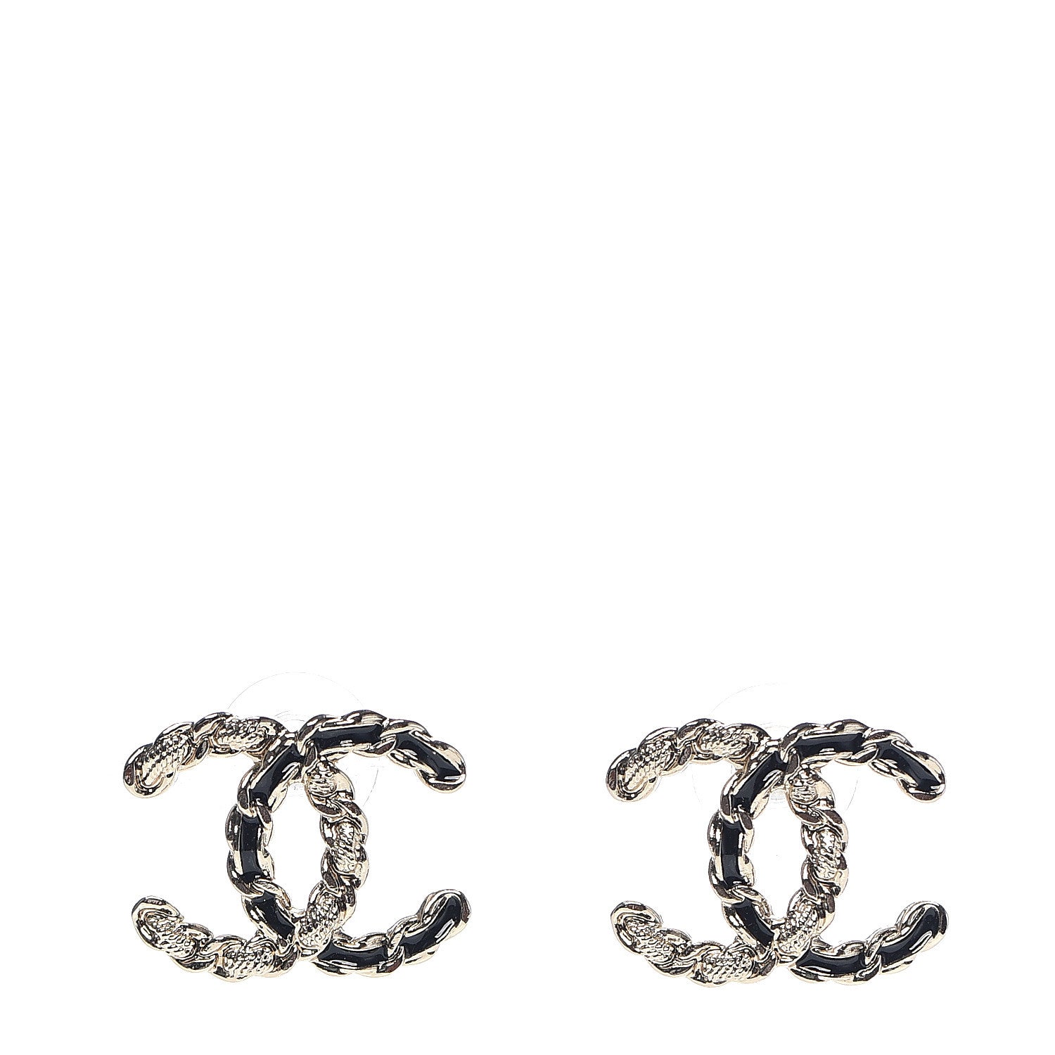 Chanel Enamel Metal Chain French New Wave CC Earrings Black Gold 1 of 5