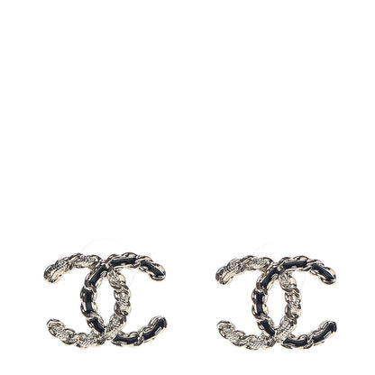 Chanel Enamel Metal Chain French New Wave CC Earrings Black Gold 1 of 5