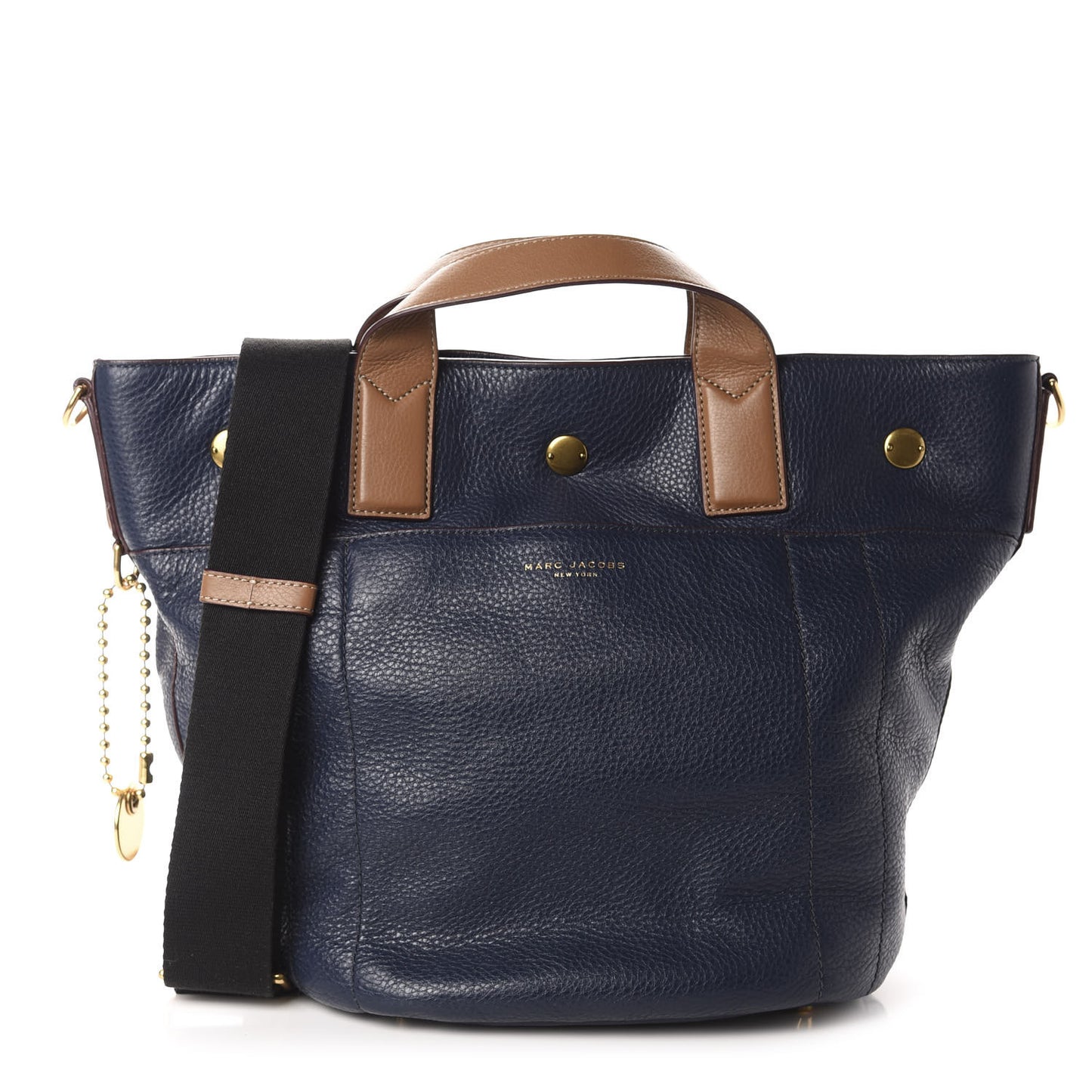 Grained Calfskin Tote Navy Brown
