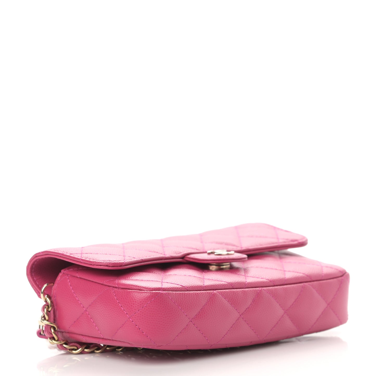Caviar Quilted Flap Phone Holder With Chain Pink