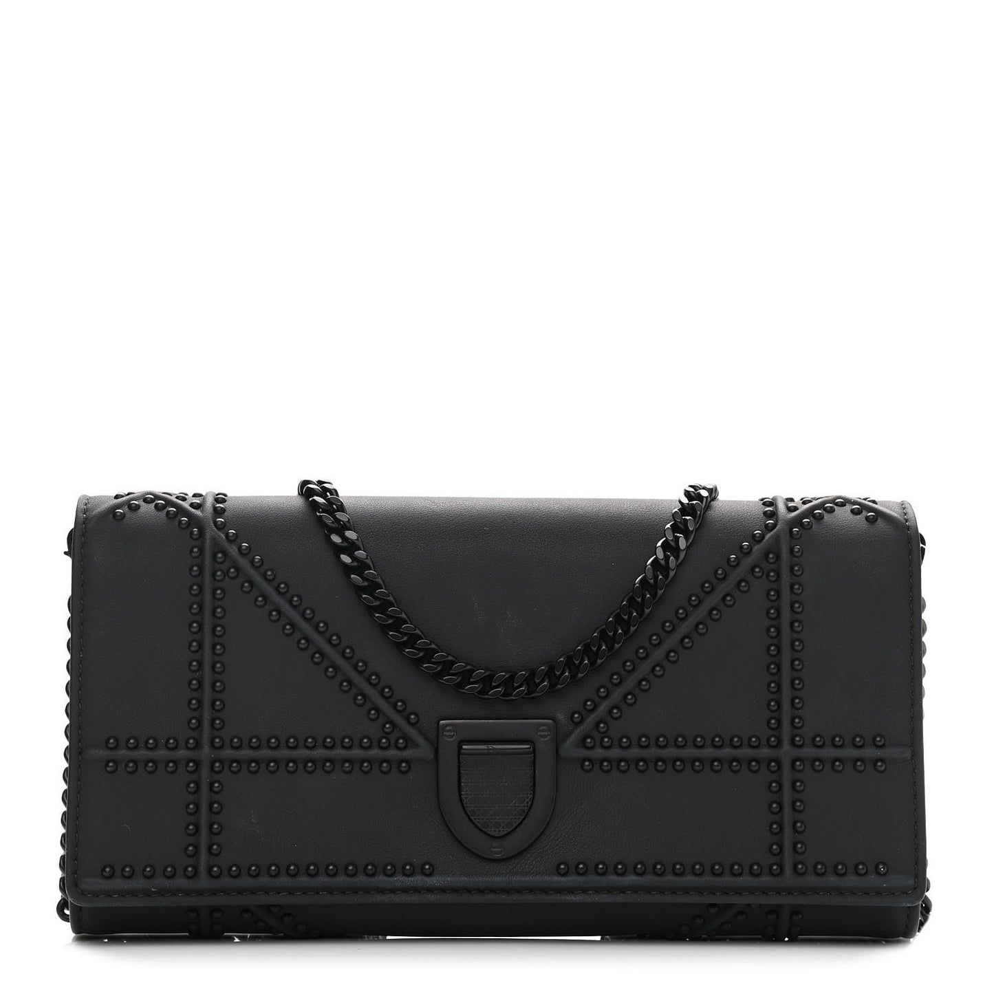 Ultra Matte Calfskin Studded Diorama Croisiere Chain Wallet Black